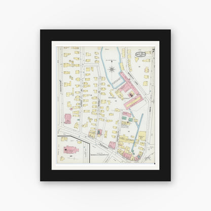 Old map wall art mockup — black gallery frame with white mat — Sanborn Fire Insurance Map from Malden, Middlesex County, Massachusetts (1892), Sheet #0007