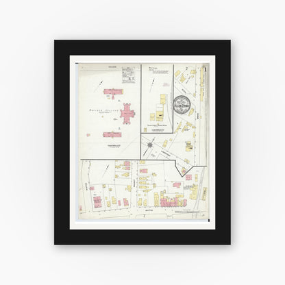 Old map wall art mockup — black gallery frame with white mat — Sanborn Fire Insurance Map from Yellow Springs, Greene County, Ohio (1910) - Complete Map Set