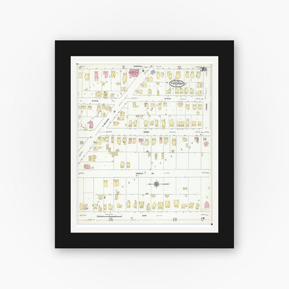 Old map wall art mockup — black gallery frame with white mat — Sanborn Fire Insurance Map from Freeport, Stephenson County, Illinois (1910), Sheet #0030