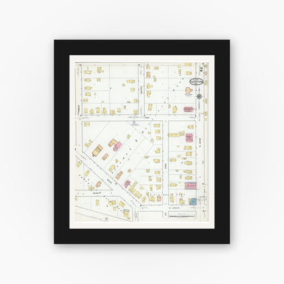 Old map wall art mockup — black gallery frame with white mat — Sanborn Fire Insurance Map from Hartford, Washington County, Wisconsin (1918), Sheet #0002