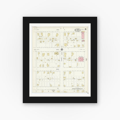 Old map wall art mockup — black gallery frame with white mat — Sanborn Fire Insurance Map from Whitewright, Grayson County, Texas (1912), Sheet #0006