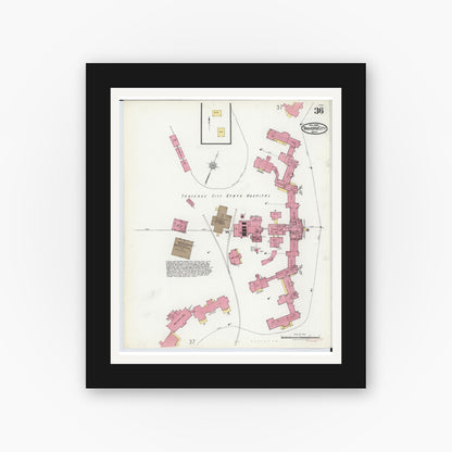 Old map wall art mockup — black gallery frame with white mat — Sanborn Fire Insurance Map from Traverse City, Grand Traverse County, Michigan (1920), Sheet #0036