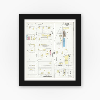 Old map wall art mockup — black gallery frame with white mat — Sanborn Fire Insurance Map from Seymour, Baylor County, Texas (1925), Sheet #0005