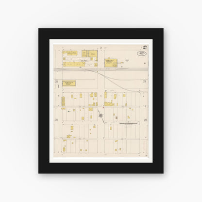Old map wall art mockup — black gallery frame with white mat — Sanborn Fire Insurance Map from Merced, Merced County, California (1922), Sheet #0027