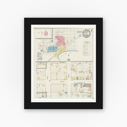 Old map wall art mockup — black gallery frame with white mat — Sanborn Fire Insurance Map from Springfield, Brown County, Minnesota (1894) - Complete Map Set