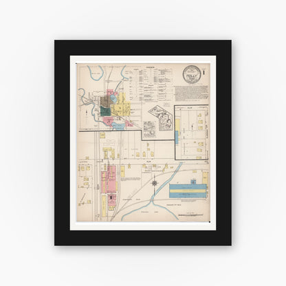 Old map wall art mockup — black gallery frame with white mat — Sanborn Fire Insurance Map from Holly, Oakland County, Michigan (1921), Sheet #0001