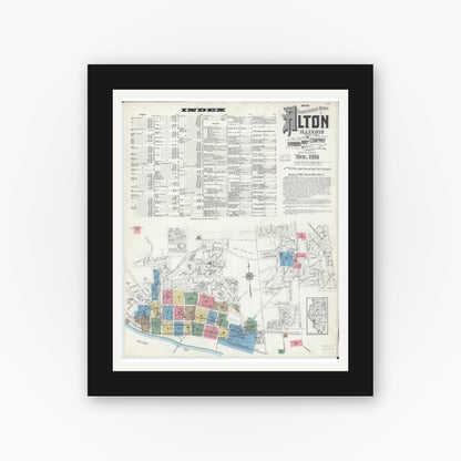 Old map wall art mockup — black gallery frame with white mat — Sanborn Fire Insurance Map from Alton, Madison County, Illinois (1915), Sheet #0001