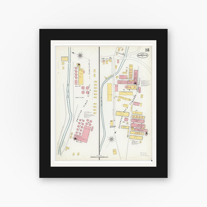 Old map wall art mockup — black gallery frame with white mat — Sanborn Fire Insurance Map from New Brighton, Beaver County, Pennsylvania (1901), Sheet #0012