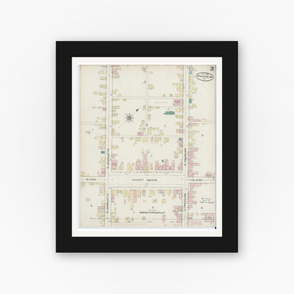 Old map wall art mockup — black gallery frame with white mat — Sanborn Fire Insurance Map from Manheim, Lancaster County, Pennsylvania (1886), Sheet #0003