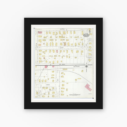 Old map wall art mockup — black gallery frame with white mat — Sanborn Fire Insurance Map from Chelsea, Washtenaw County, Michigan (1918), Sheet #0005