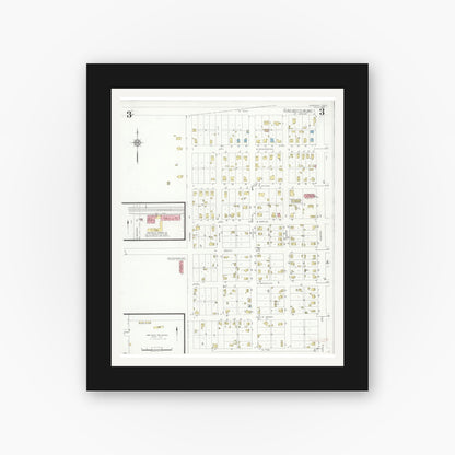 Old map wall art mockup — black gallery frame with white mat — Sanborn Fire Insurance Map from Marengo, Iowa County, Iowa (1933), Sheet #0003