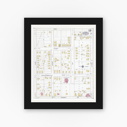 Old map wall art mockup — black gallery frame with white mat — Sanborn Fire Insurance Map from Freeport, Stephenson County, Illinois (1918), Sheet #0023