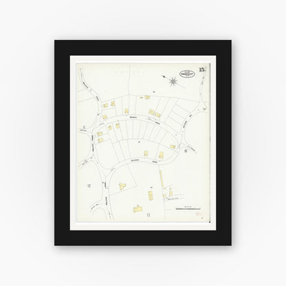 Old map wall art mockup — black gallery frame with white mat — Sanborn Fire Insurance Map from Swampscott, Essex County, Massachusetts (1907), Sheet #0015