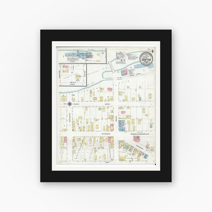 Old map wall art mockup — black gallery frame with white mat — Sanborn Fire Insurance Map from Grafton, Ozankee County, Wisconsin (1910), Sheet #0001