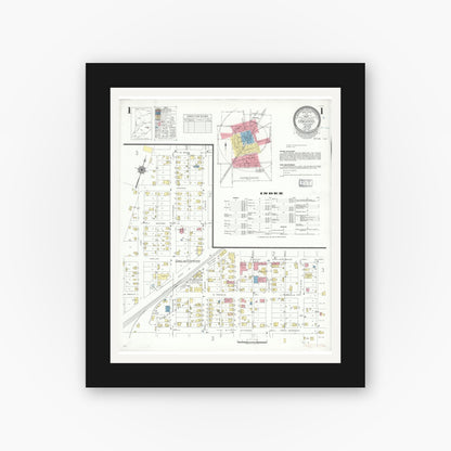 Old map wall art mockup — black gallery frame with white mat — Sanborn Fire Insurance Map from Osgood, Ripley County, Indiana (1941) - Complete Map Set