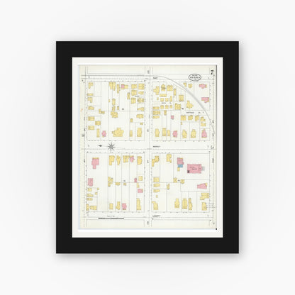 Old map wall art mockup — black gallery frame with white mat — Sanborn Fire Insurance Map from Warren, Warren County, Pennsylvania (1904), Sheet #0007