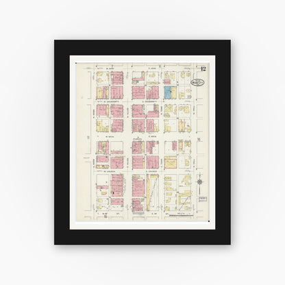 Old map wall art mockup — black gallery frame with white mat — Sanborn Fire Insurance Map from Webb City, Jasper County, Missouri (1915), Sheet #0012