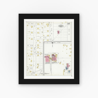 Old map wall art mockup — black gallery frame with white mat — Sanborn Fire Insurance Map from Faribault, Rice County, Minnesota (1921), Sheet #0024