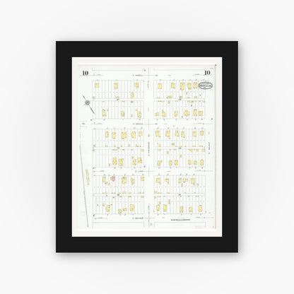 Old map wall art mockup — black gallery frame with white mat — Sanborn Fire Insurance Map from Marceline, Linn County, Missouri (1930), Sheet #0010