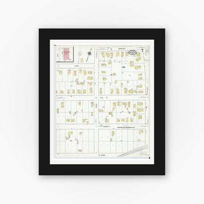 Old map wall art mockup — black gallery frame with white mat — Sanborn Fire Insurance Map from Geneva, Ashtabula County, Ohio (1919), Sheet #0007