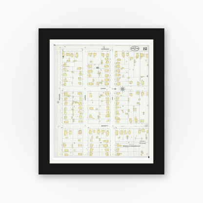 Old map wall art mockup — black gallery frame with white mat — Sanborn Fire Insurance Map from Appleton, Outagamie County, Wisconsin (1901), Sheet #0012