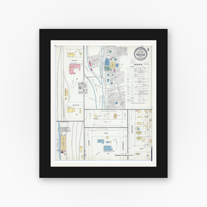 Old map wall art mockup — black gallery frame with white mat — Sanborn Fire Insurance Map from Prairie du Chien, Crawford County, Wisconsin (1905) - Complete Map Set