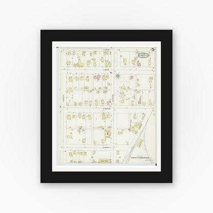 Old map wall art mockup — black gallery frame with white mat — Sanborn Fire Insurance Map from Saint Marys, Auglaize County, Ohio (1896), Sheet #0005