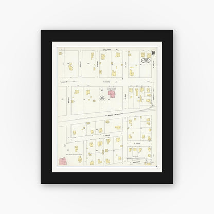 Old map wall art mockup — black gallery frame with white mat — Sanborn Fire Insurance Map from Terrell, Kaufman County, Texas (1909), Sheet #0010