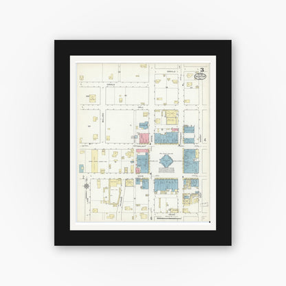 Old map wall art mockup — black gallery frame with white mat — Sanborn Fire Insurance Map from Decatur, Wise County, Texas (1914), Sheet #0003