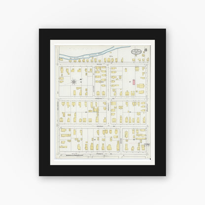 Old map wall art mockup — black gallery frame with white mat — Sanborn Fire Insurance Map from Pittsfield, Berkshire County, Massachusetts (1895), Sheet #0008
