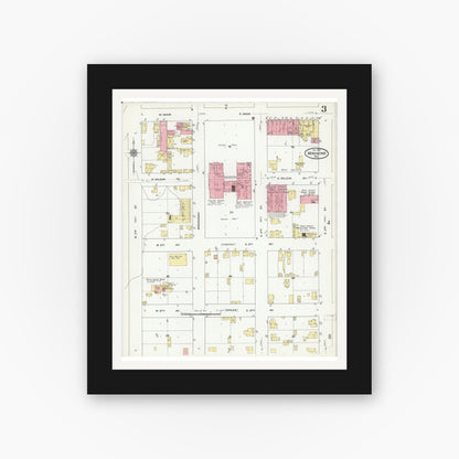 Old map wall art mockup — black gallery frame with white mat — Sanborn Fire Insurance Map from Menomonie, Dunn County, Wisconsin (1910), Sheet #0003
