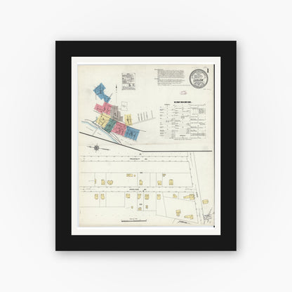 Old map wall art mockup — black gallery frame with white mat — Sanborn Fire Insurance Map from Ludlow, Hampden County, Massachusetts (1911) - Complete Map Set