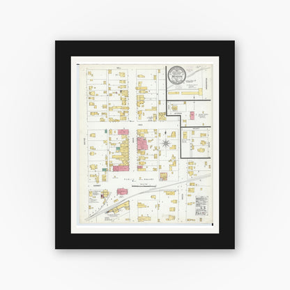 Old map wall art mockup — black gallery frame with white mat — Sanborn Fire Insurance Map from Mendon, Mercer County, Ohio (1905), Sheet #0001