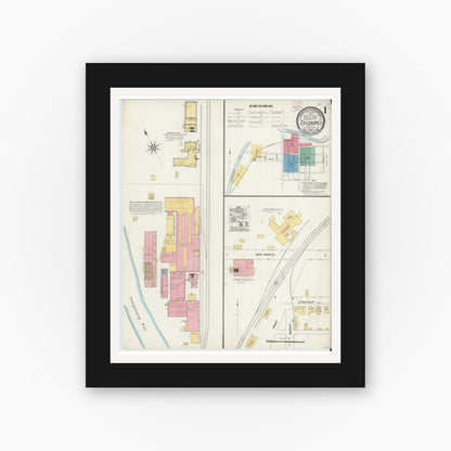 Old map wall art mockup — black gallery frame with white mat — Sanborn Fire Insurance Map from Zelienople, Butler County, Pennsylvania (1906) - Complete Map Set