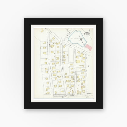 Old map wall art mockup — black gallery frame with white mat — Sanborn Fire Insurance Map from Gardner, Worcester County, Massachusetts (1914), Sheet #0003