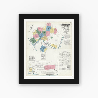 Old map wall art mockup — black gallery frame with white mat — Sanborn Fire Insurance Map from Middletown, Dauphin County, Pennsylvania (1920), Sheet #0001