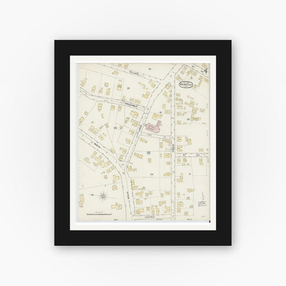 Old map wall art mockup — black gallery frame with white mat — Sanborn Fire Insurance Map from Webster, Worcester County, Massachusetts (1888), Sheet #0004