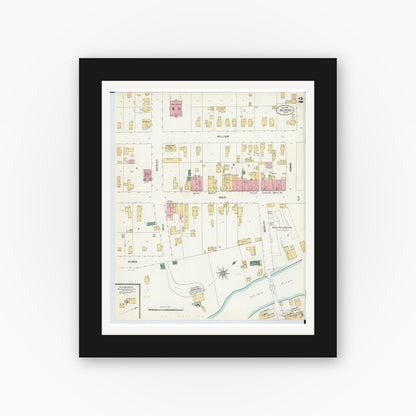 Old map wall art mockup — black gallery frame with white mat — Sanborn Fire Insurance Map from Huron, Erie County, Ohio (1901), Sheet #0002