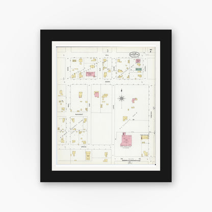 Old map wall art mockup — black gallery frame with white mat — Sanborn Fire Insurance Map from Staunton, Macoupin County, Illinois (1906), Sheet #0007