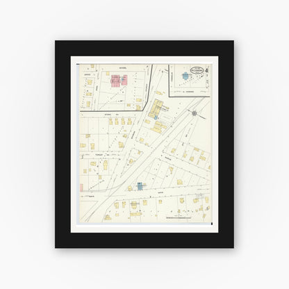 Old map wall art mockup — black gallery frame with white mat — Sanborn Fire Insurance Map from Richmond, Macomb County, Michigan (1913), Sheet #0004