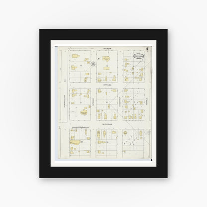 Old map wall art mockup — black gallery frame with white mat — Sanborn Fire Insurance Map from Grayling, Crawford County, Michigan (1894), Sheet #0004