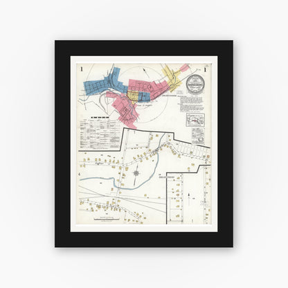 Old map wall art mockup — black gallery frame with white mat — Sanborn Fire Insurance Map from Barnesboro, Cambria County, Pennsylvania (1923), Sheet #0001