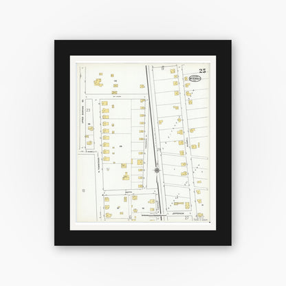 Old map wall art mockup — black gallery frame with white mat — Sanborn Fire Insurance Map from McKinney, Collin County, Texas (1920), Sheet #0025