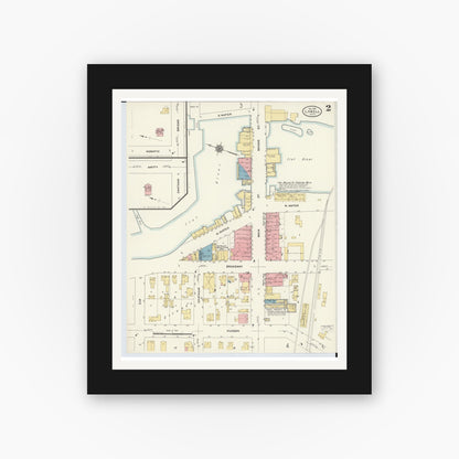 Old map wall art mockup — black gallery frame with white mat — Sanborn Fire Insurance Map from Lowell, Kent County, Michigan (1910), Sheet #0004
