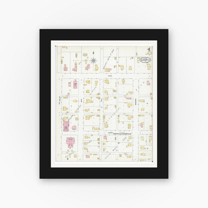 Old map wall art mockup — black gallery frame with white mat — Sanborn Fire Insurance Map from Winchester, Scott County, Illinois (1906), Sheet #0004