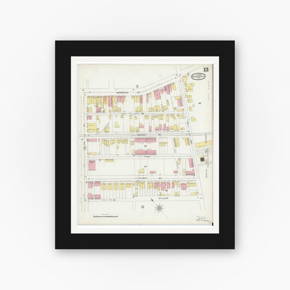 Old map wall art mockup — black gallery frame with white mat — Sanborn Fire Insurance Map from Braddock, Allegheny County, Pennsylvania (1896), Sheet #0013