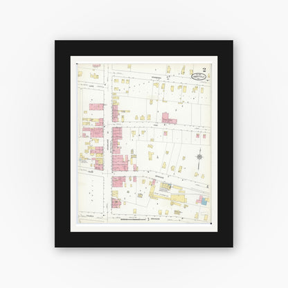 Old map wall art mockup — black gallery frame with white mat — Sanborn Fire Insurance Map from Libertyville, Lake County, Illinois (1912), Sheet #0002
