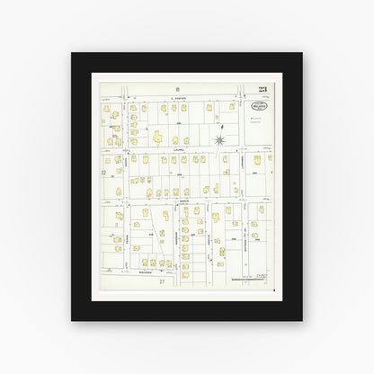 Old map wall art mockup — black gallery frame with white mat — Sanborn Fire Insurance Map from Melrose, Middlesex County, Massachusetts (1909), Sheet #0023