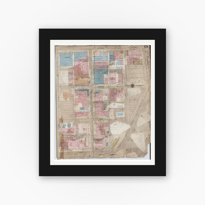 Old map wall art mockup — black gallery frame with white mat — Sanborn Fire Insurance Map from Calexico, Imperial County, California (1956), Sheet #0015