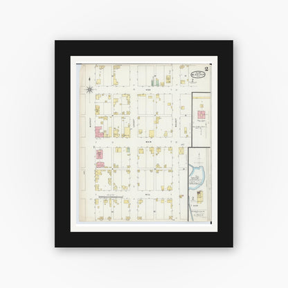 Old map wall art mockup — black gallery frame with white mat — Sanborn Fire Insurance Map from McArthur, Vinton County, Ohio (1896), Sheet #0002